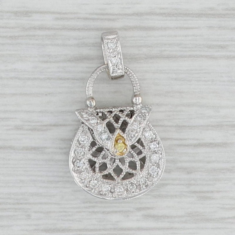 Diamond Purse Charm 18k Gold Opens Ornate Filigree Pendant
