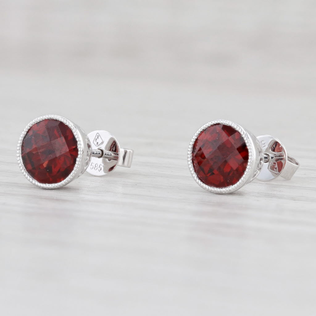 Light Gray New 1.91ctw Garnet Solitaire Stud Earrings 14k White Gold January Birthstone