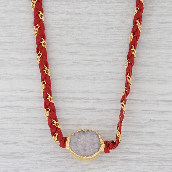 Gray New Cordelia Nina Nguyen Necklace White Druzy Woven Red Leather Gold Vermeil