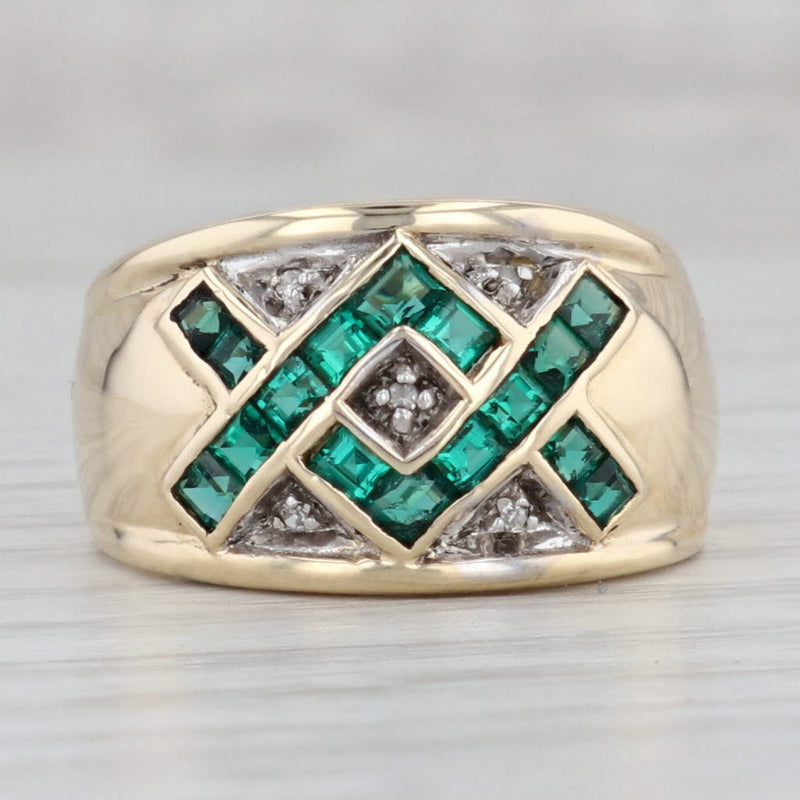 Gray 0.76ctw Lab Created Emerald Ring 14k Yellow Gold Size 6.5 Diamond Accents