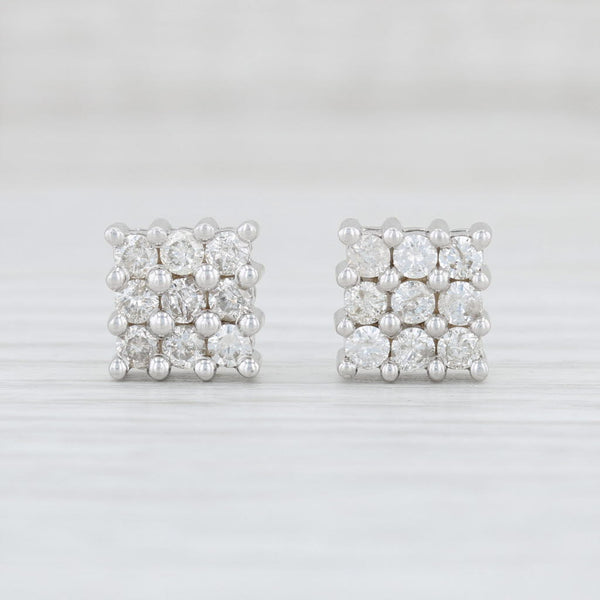 Light Gray 1.04ctw Square Diamond Cluster Earrings 14k White Gold Pierced Studs
