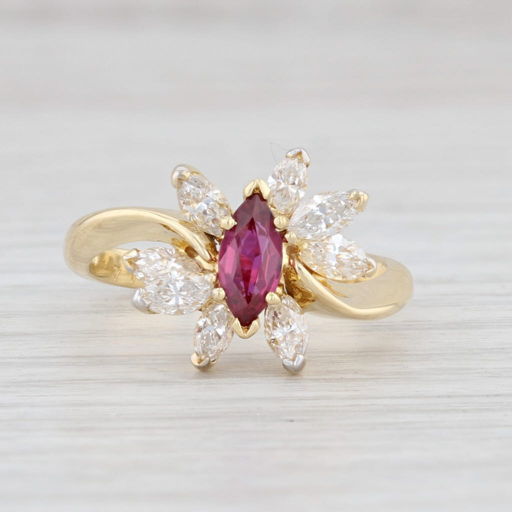 Light Gray Kurt Wayne 1.15ctw Marquise Ruby Diamond Cluster Ring 18k Yellow Gold Size 6.5