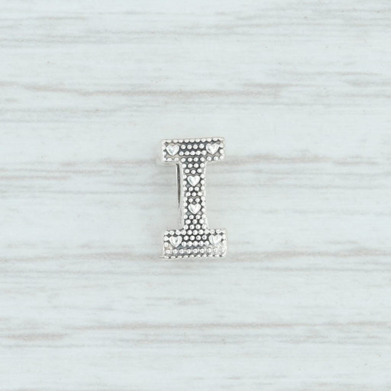 Light Gray New Authentic Pandora Letter I Charm 797463 Sterling Silver Pave "I" Bead