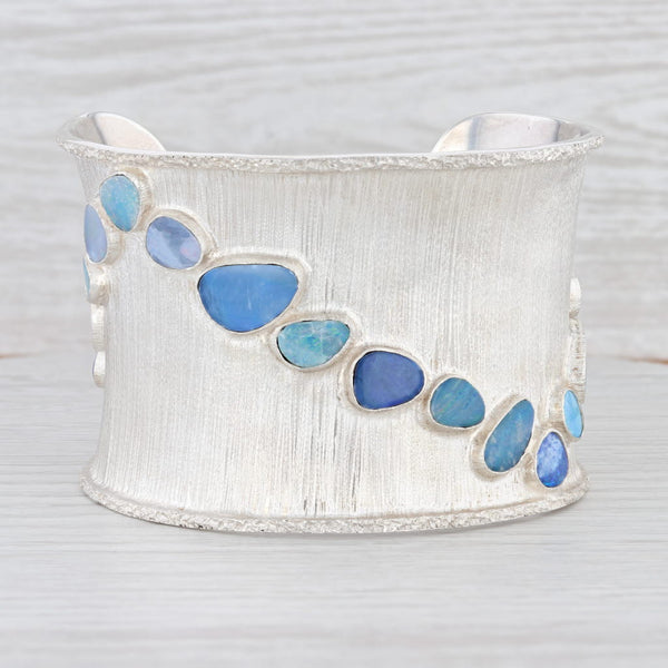 New Nina Nguyen Blue Opal Statement Cuff Bracelet Sterling Silver 7.5"