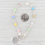 New Multi-Color Glass Bead Bracelet Engravable Charm 7.5" Sterling Silver