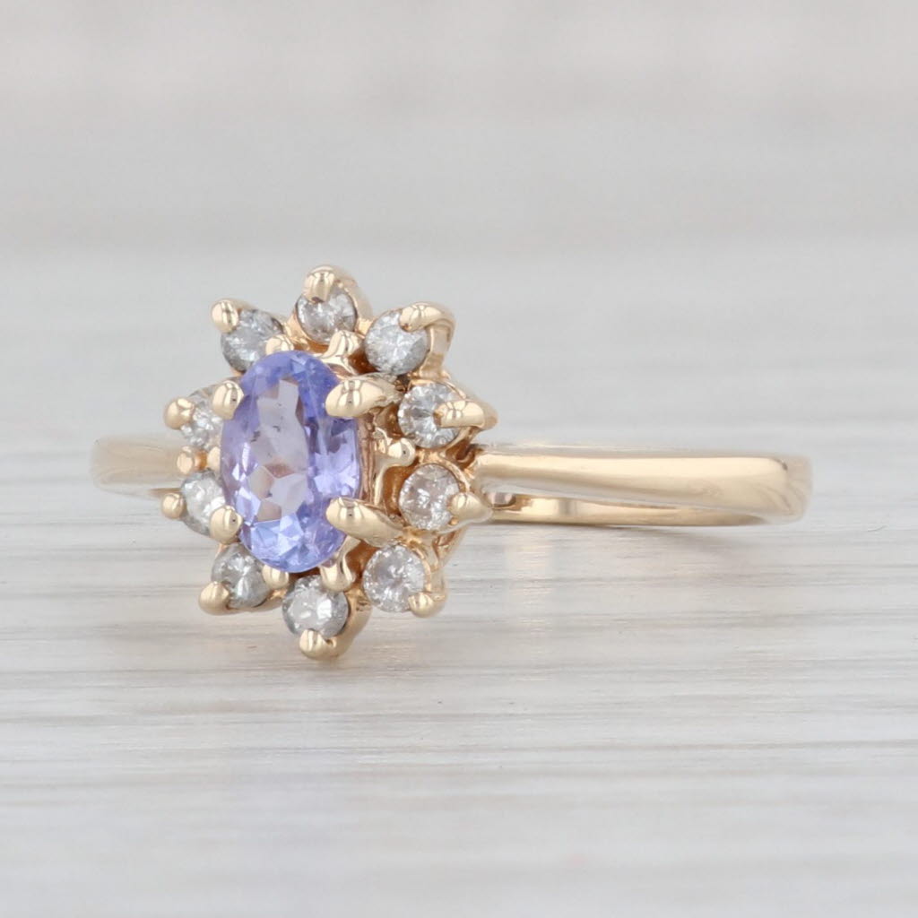 Light Gray 0.68ctw Tanzanite Diamond Halo Ring 10k Yellow Gold Size 6.75 Engagement