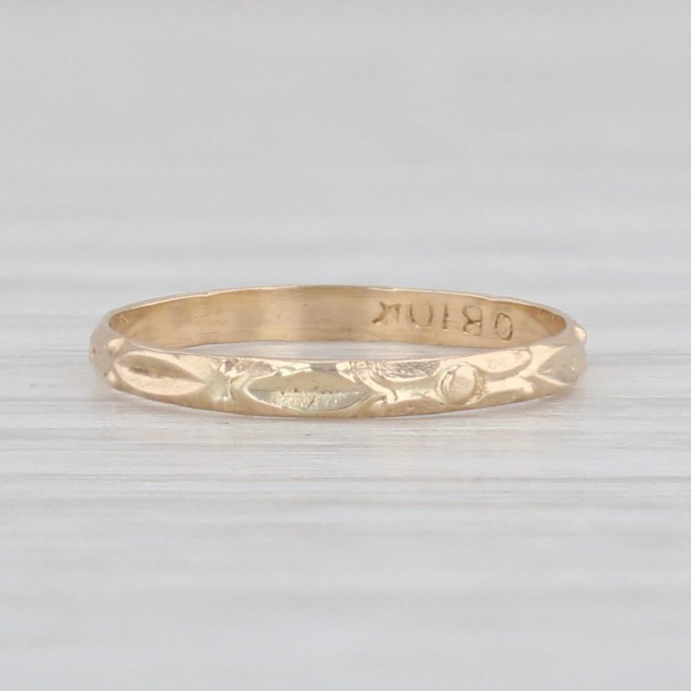 Light Gray Antique Otsby Barton Baby Ring 10k Yellow Gold Etched Small Size Band