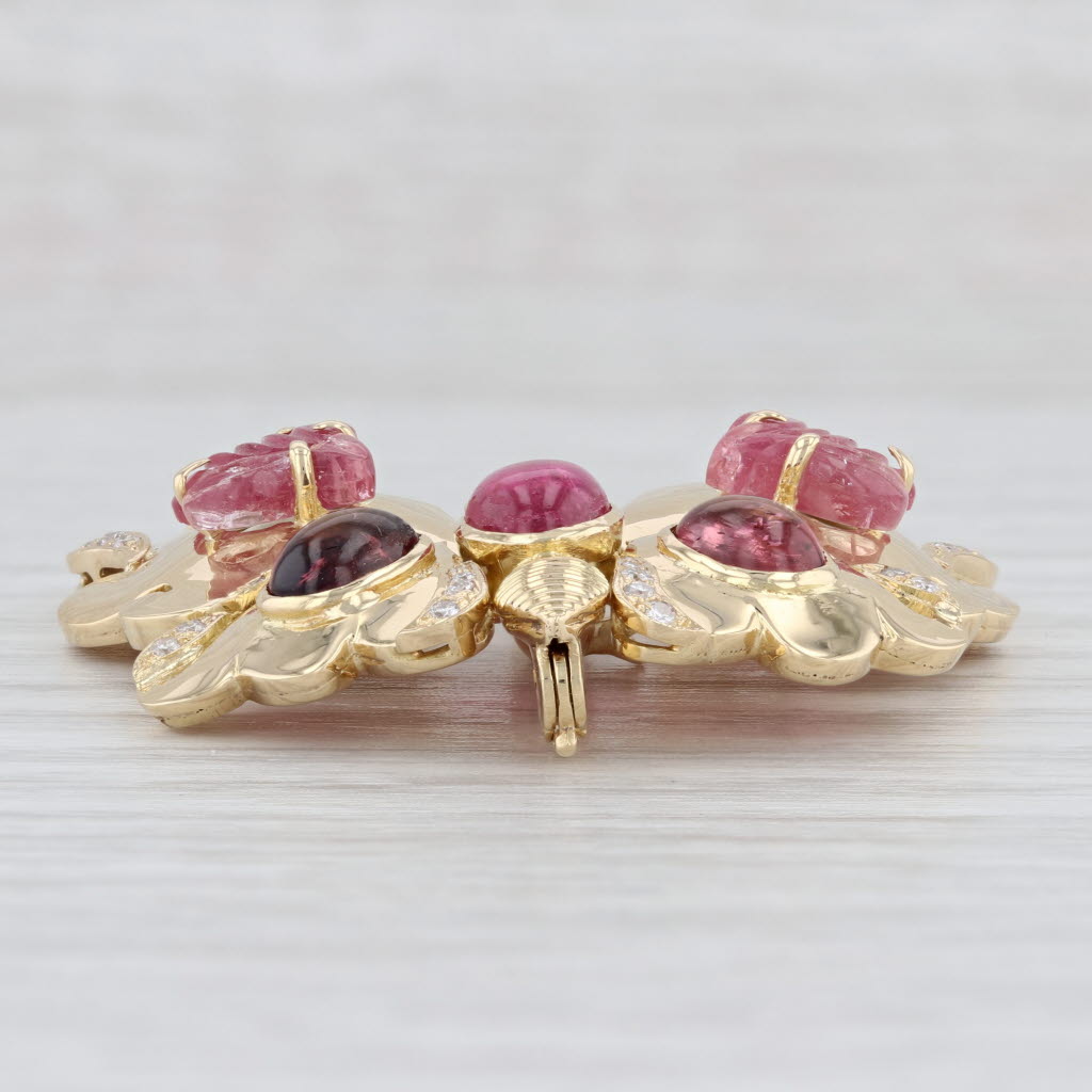 Light Gray Vintage Butterfly Brooch with Moving Wings Tourmaline Ruby Diamond 18k Gold