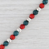 New Red Green Glass Bead Statement Bracelet Sterling Silver 7.5” Toggle Clasp