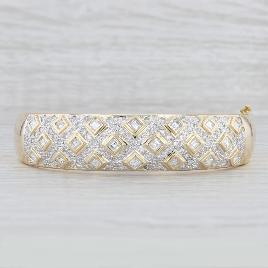 Light Gray 3.53ctw Pave Diamond Bangle Bracelet 18k Yellow Gold 6.75" Statement