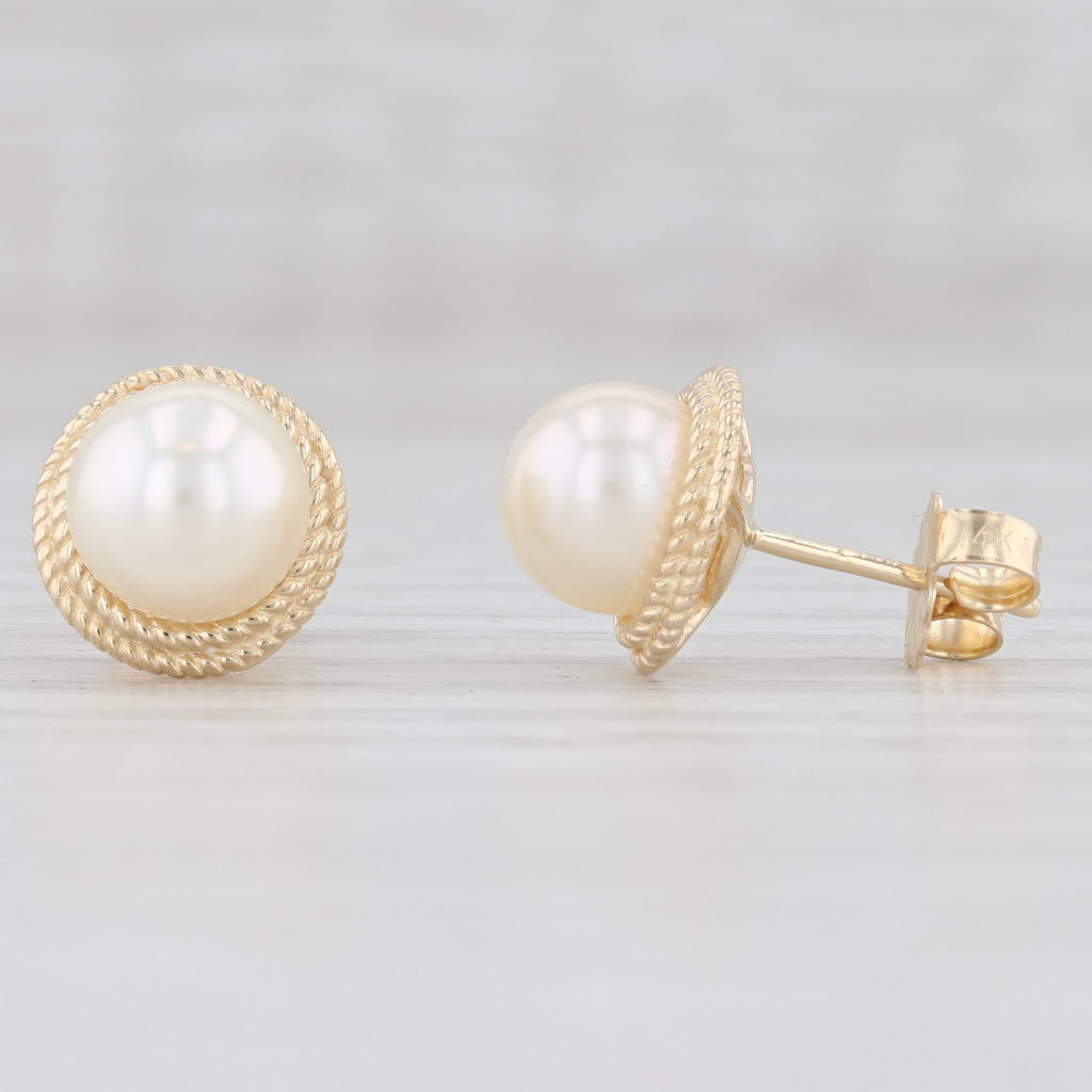 Light Gray Cultured Pearl Stud Earrings 14k Yellow Gold June Birthstone