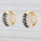 Light Gray 1.76ctw Blue Sapphire Diamond Hoop Huggie Earrings 18k Yellow Gold Snap Top