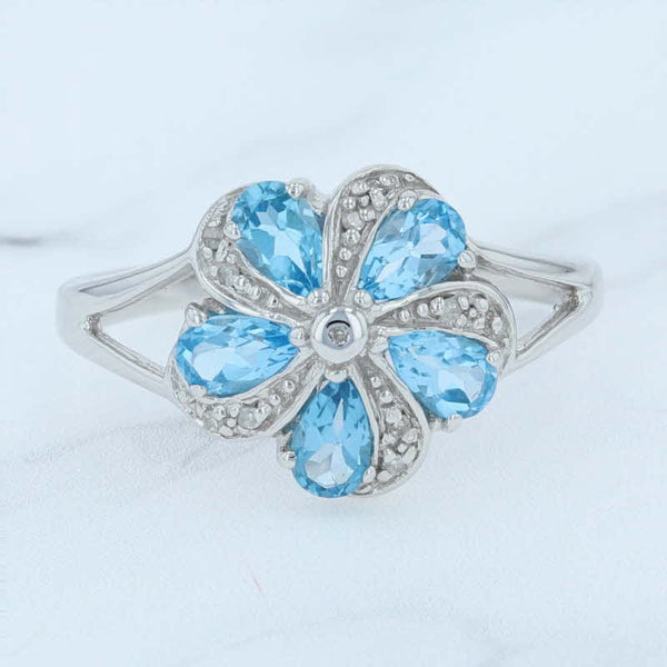 Lavender New 1.23ctw Blue Topaz Diamond Pinwheel Flower Ring Sterling Silver Size 8