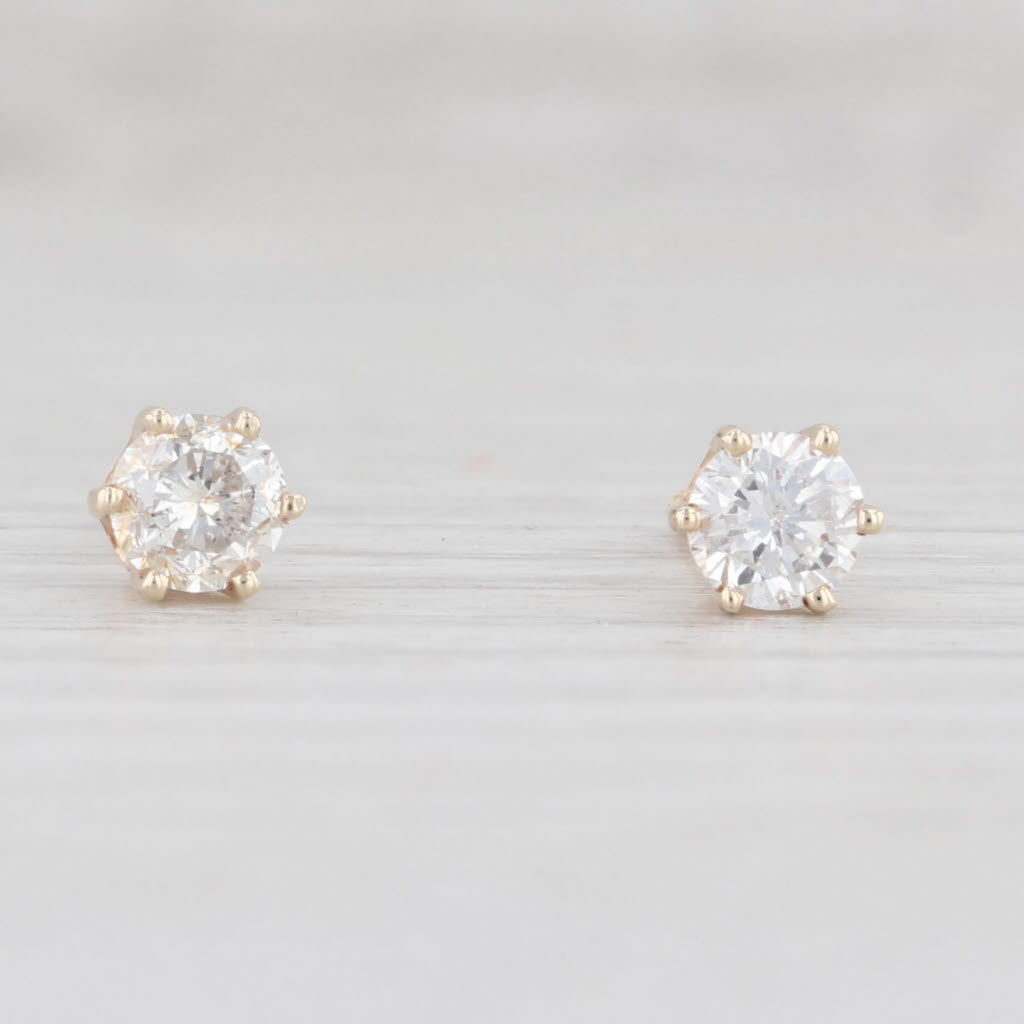 Light Gray 0.47ctw Diamond Stud Earrings 14k Yellow Gold Solitaire Round Pierced