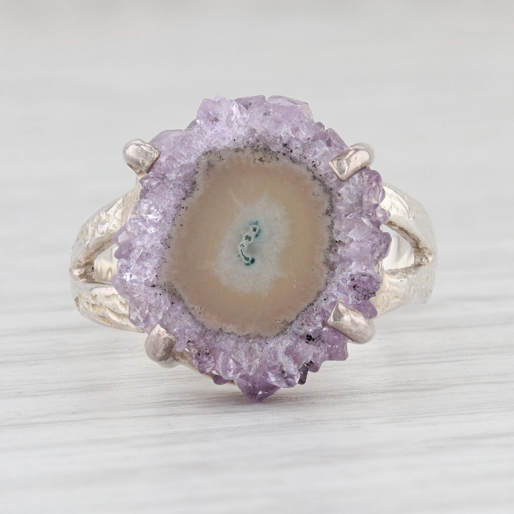 Light Gray New Nina Nguyen Amethyst Geode Ring Sterling Silver Size 7.5 Statement