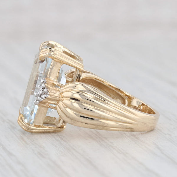 Light Gray 6.95ct Emerald Cut Aquamarine Ring 10k Yellow Gold Diamond Size 5.25