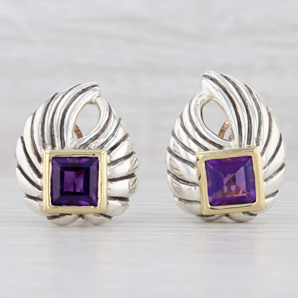 Light Gray 7.25ctw Amethyst Clip-On Earrings 14k Gold Sterling Silver Statement Drops