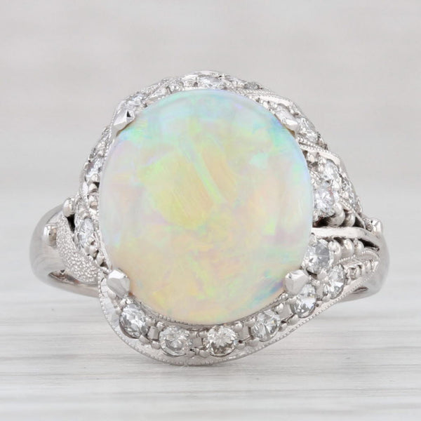 Light Gray Vintage Handcrafted Colorful Opal Diamond Ring 900 Platinum Size 6