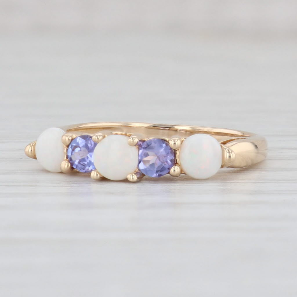 Light Gray Tanzanite Synthetic Opal Ring 14k Yellow Gold Size 7.25 Gemstone Stackable Band