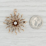 Antique Diamond Seed Pearl Sun Brooch 14k Gold Pendant Pin