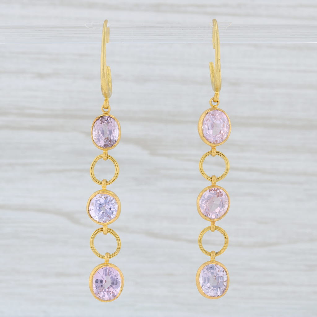 Light Gray Marie Helene de Taillac Pink Spinel Earrings 22k Yellow Gold Pierced Dangle