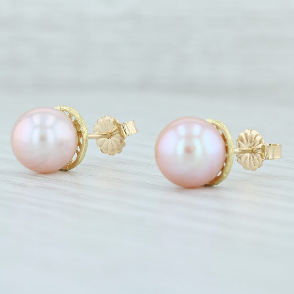 Light Gray Cultured Pink Pearl Stud Earrings 14k Yellow Gold Pierced Nordstrom