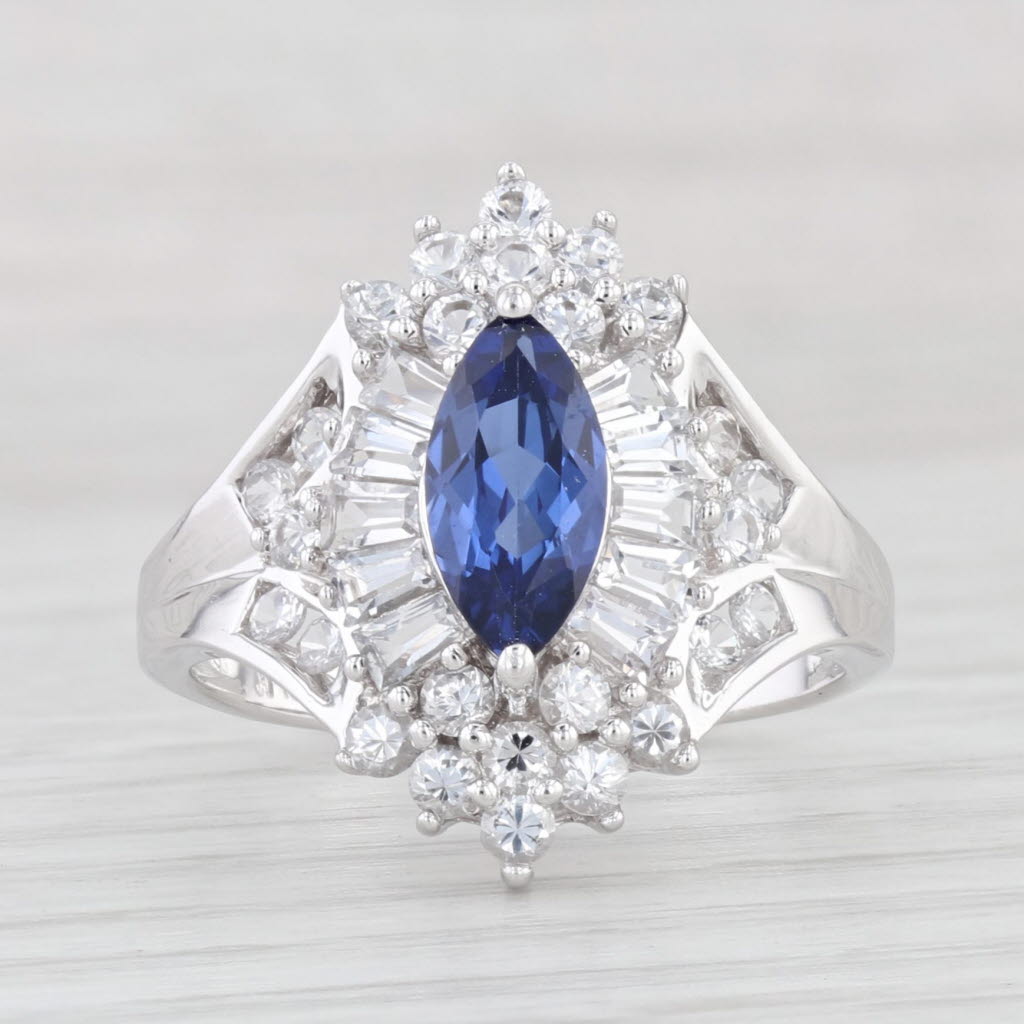 Light Gray 1.90ctw Marquise Lab Created Sapphire Ring 10k White Gold Size 8.25