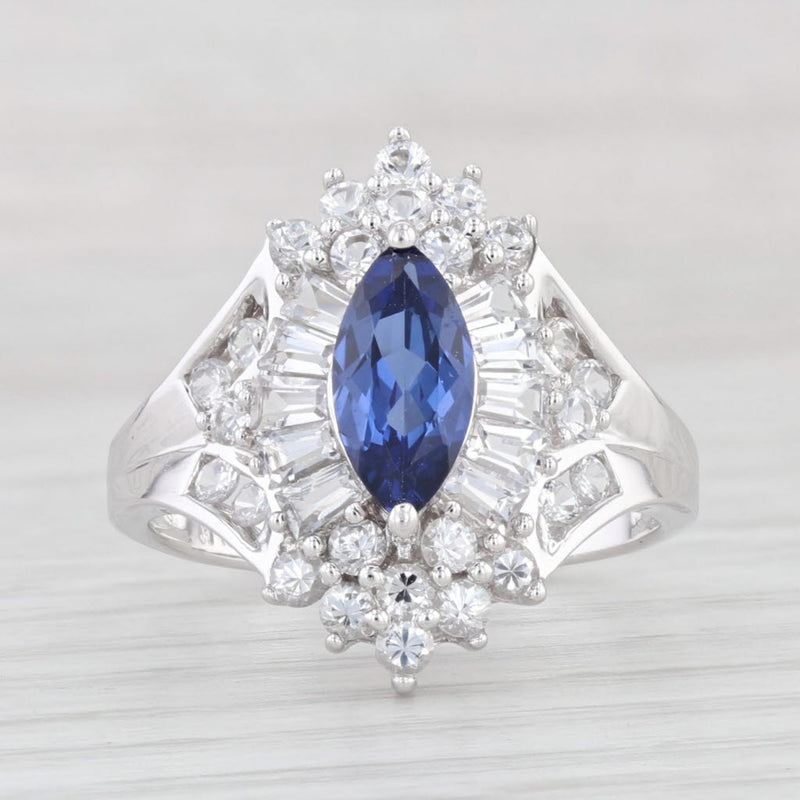 Light Gray 1.90ctw Marquise Lab Created Sapphire Ring 10k White Gold Size 8.25