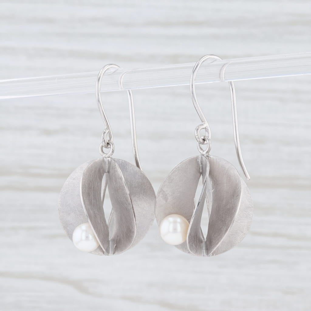 Light Gray New Bastian Inverun Pearl Drop Earrings Sterling Silver Hook Pierced