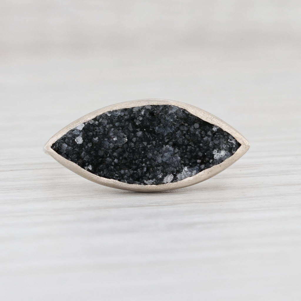 Light Gray New Nina Nguyen Ring Druzy Black Quartz Sterling Silver Size 7