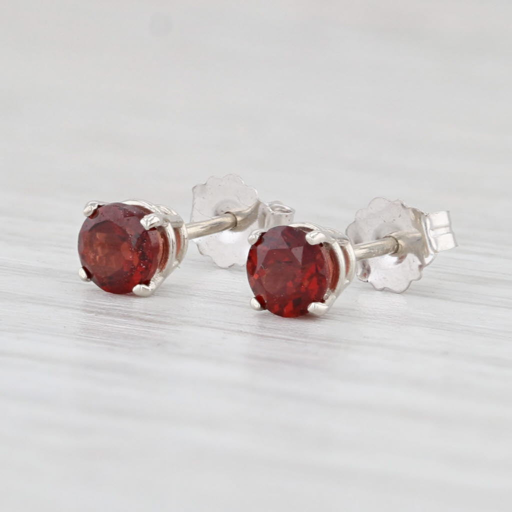 Light Gray New 0.74ctw Round Garnet Stud Earrings 14k White Gold January Birthstone