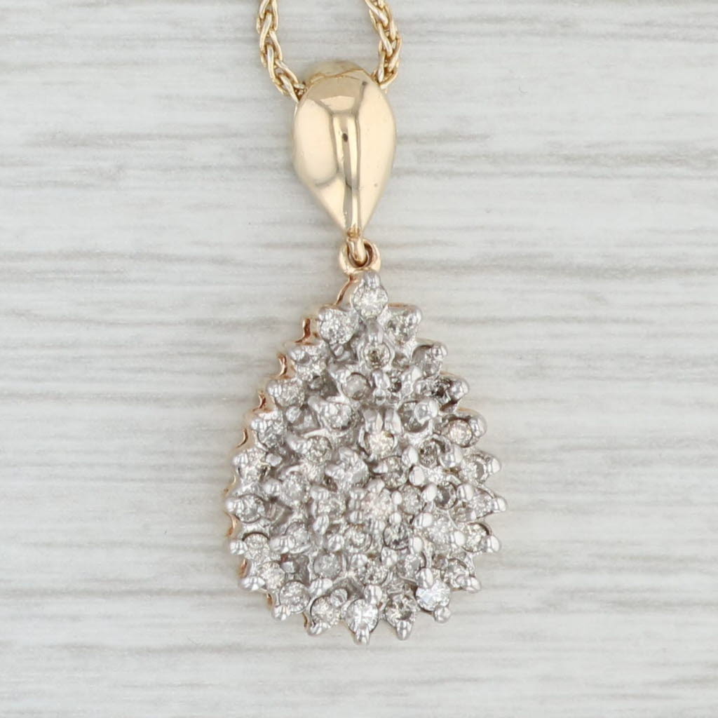 Light Gray 0.44ctw Diamond Cluster Pendant Necklace 10k Yellow Gold 24" Wheat Chain