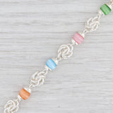 New Multi Color Glass Bead Chain Bracelet 7.25" Sterling Silver Toggle Clasp