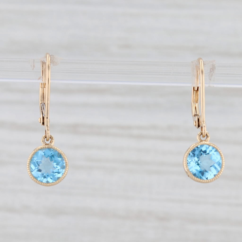 Light Gray New 1.97ctw Blue Topaz Drop Earrings 14k Yellow Gold December Birthstone