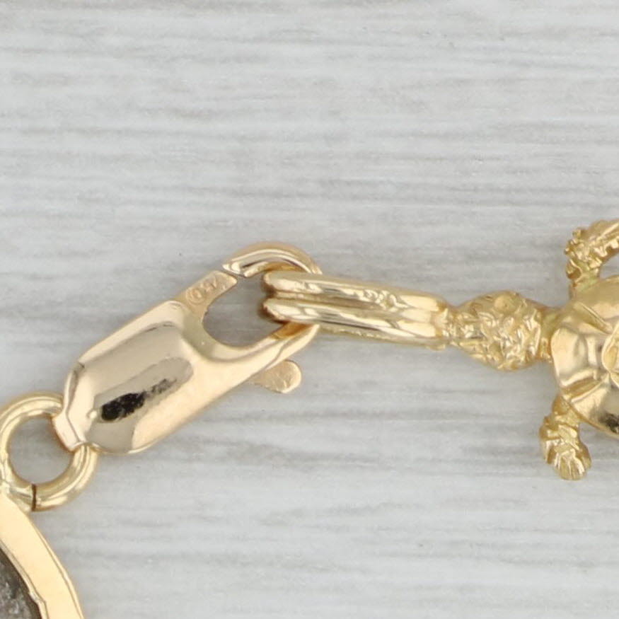 Gray Antique Coin Turtle Link Bracelet 18k Yellow Gold 500 Silver 7.5"