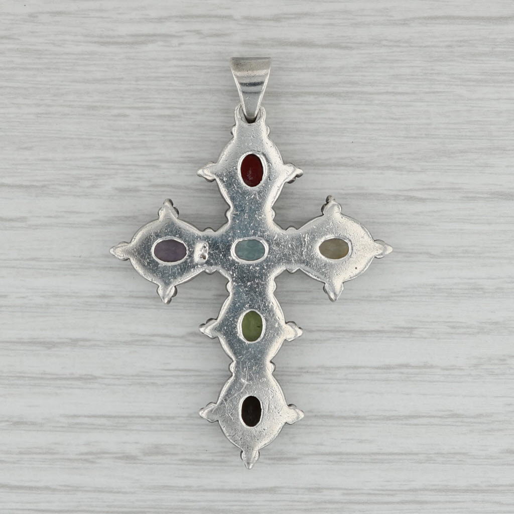 Gray 4.70ctw Gemstone Cross Pendant Sterling Silver Garnet Topaz Amethyst Peridot