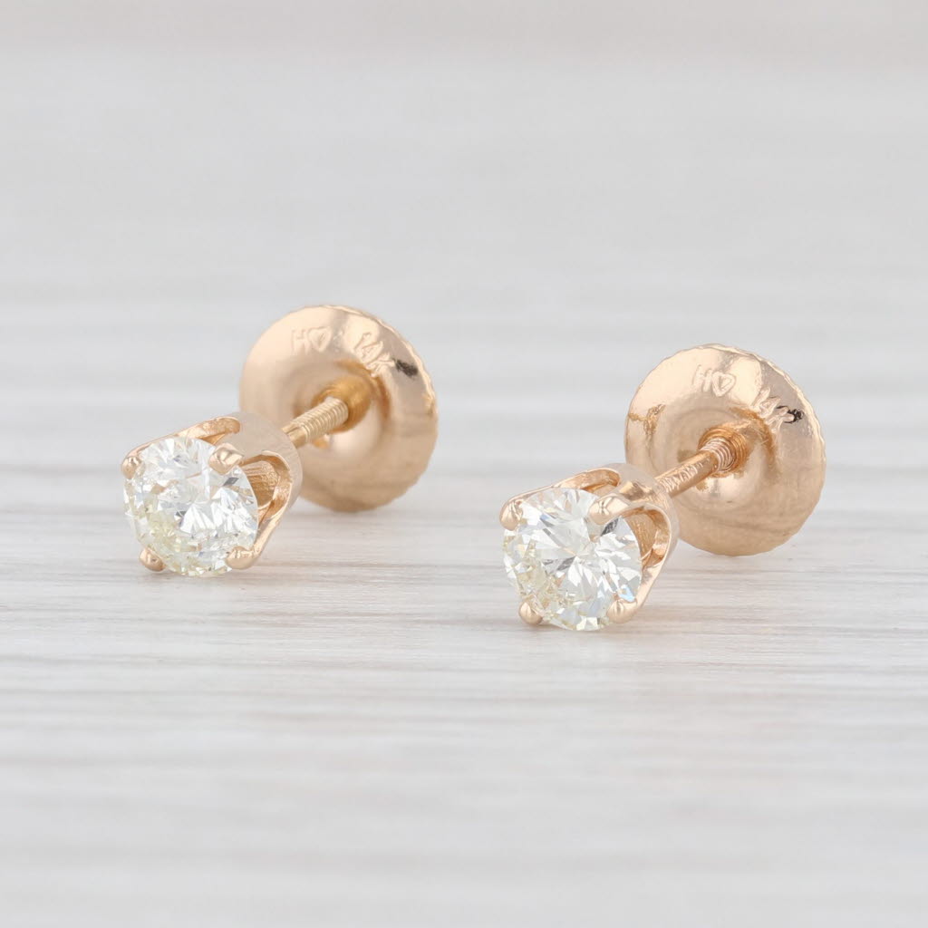 Light Gray 0.47ctw Diamond Stud Earrings 14k Yellow Gold Screwback Round Pierced