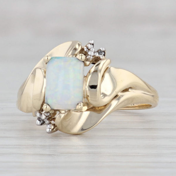 Gray Lab Created Opal Diamond Ring 14k Yellow Gold Size 7.5 Bypass
