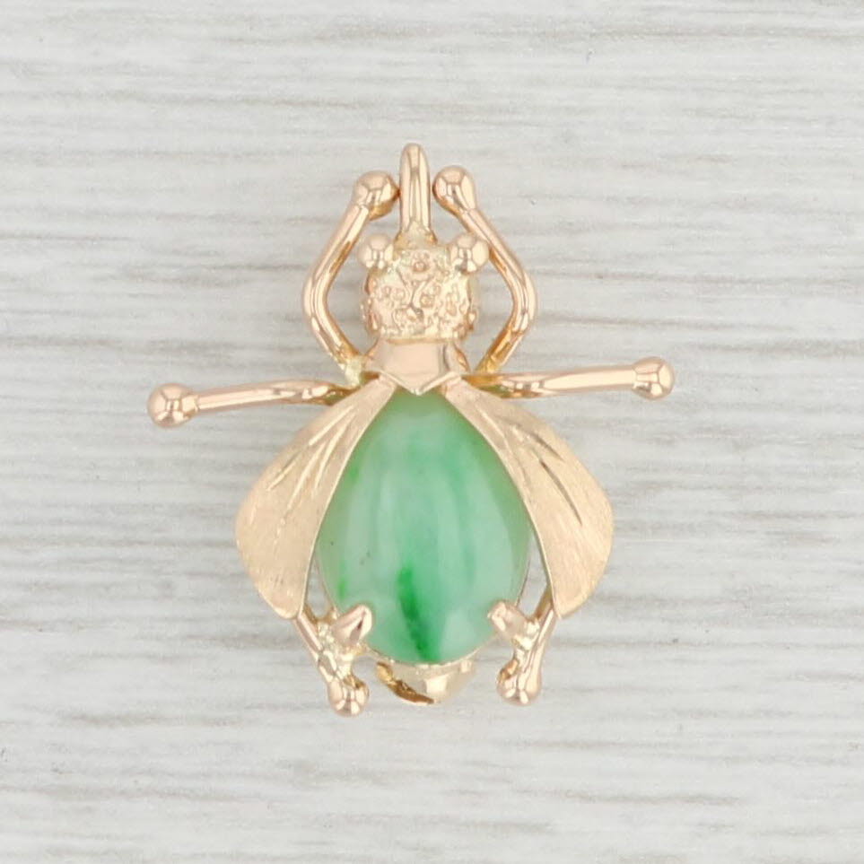 Light Gray Green Jadeite Jade Mosquito Brooch 14k Yellow Gold Insect Bug Jewelry