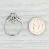Light Gray Art Deco Diamond Emerald Glass Floral Filigree Ring 18k Gold Platinum Size 6.5