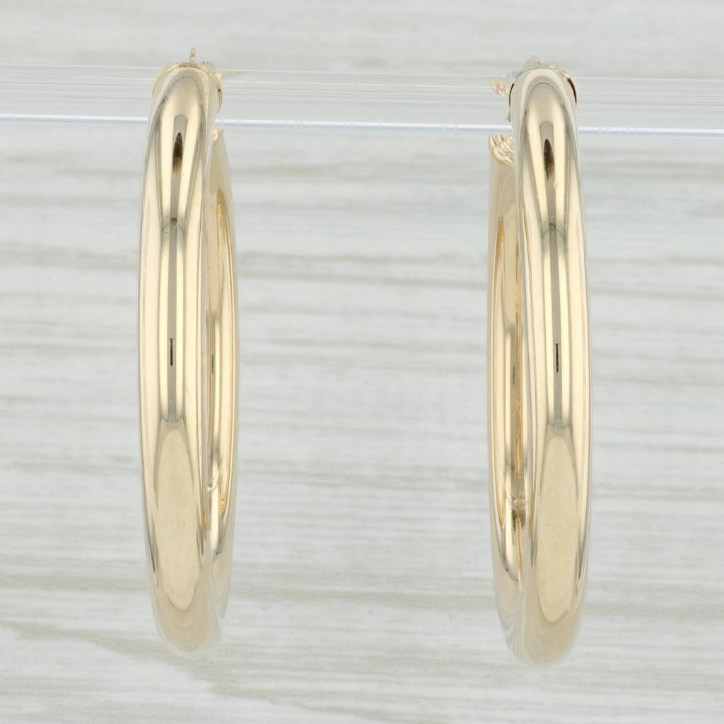 Light Gray New Round Hoop Earrings 14k Yellow Gold 4 x 39mm Pierced Hoops