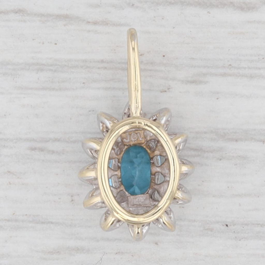 Light Gray 0.60ctw Blue Topaz Diamond Halo Pendant 14k Gold Flower Drop