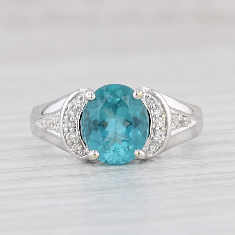 Light Gray 2.17ctw Oval Blue Apatite Diamond Ring 14k White Gold Size 7