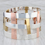 Light Gray Basket Weave Statement Cuff Bracelet Sterling Silver Brass Copper RLM Studios