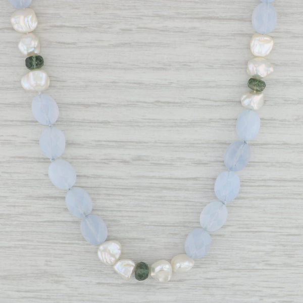 Gray Chalcedony Tourmaline Sapphire Pearl Bead Necklace 18k Gold 32" Long Strand
