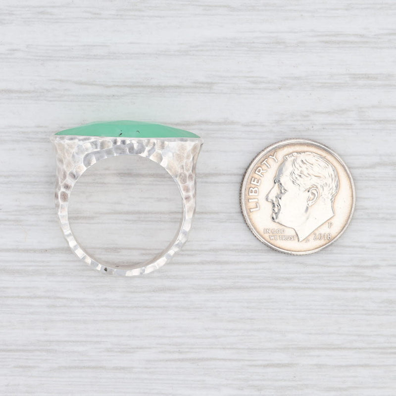 New Nina Nguyen Green Chrysoprase Ring Mekong Sterling Silver Hammered Size 6.75