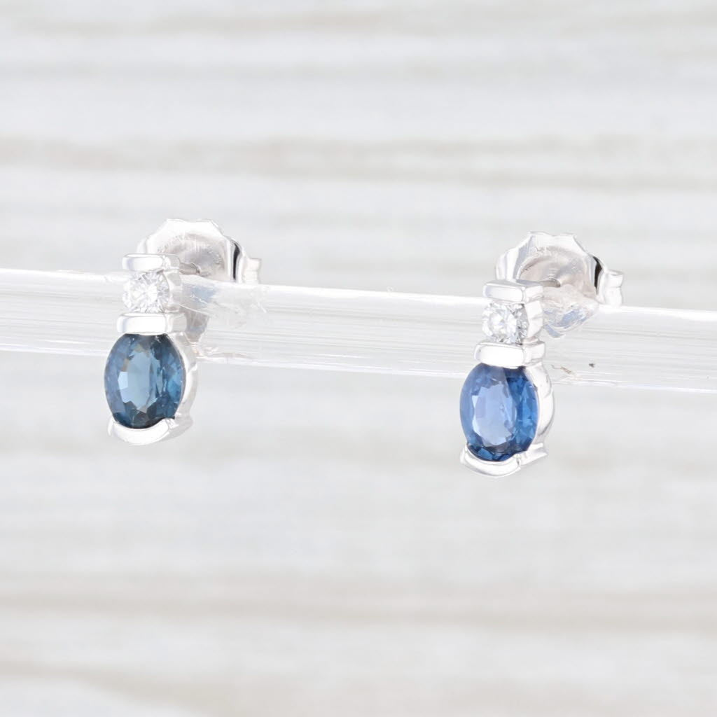 Lavender 0.84ctw Blue Sapphire Stud Earrings 14k White Gold September Birthstone