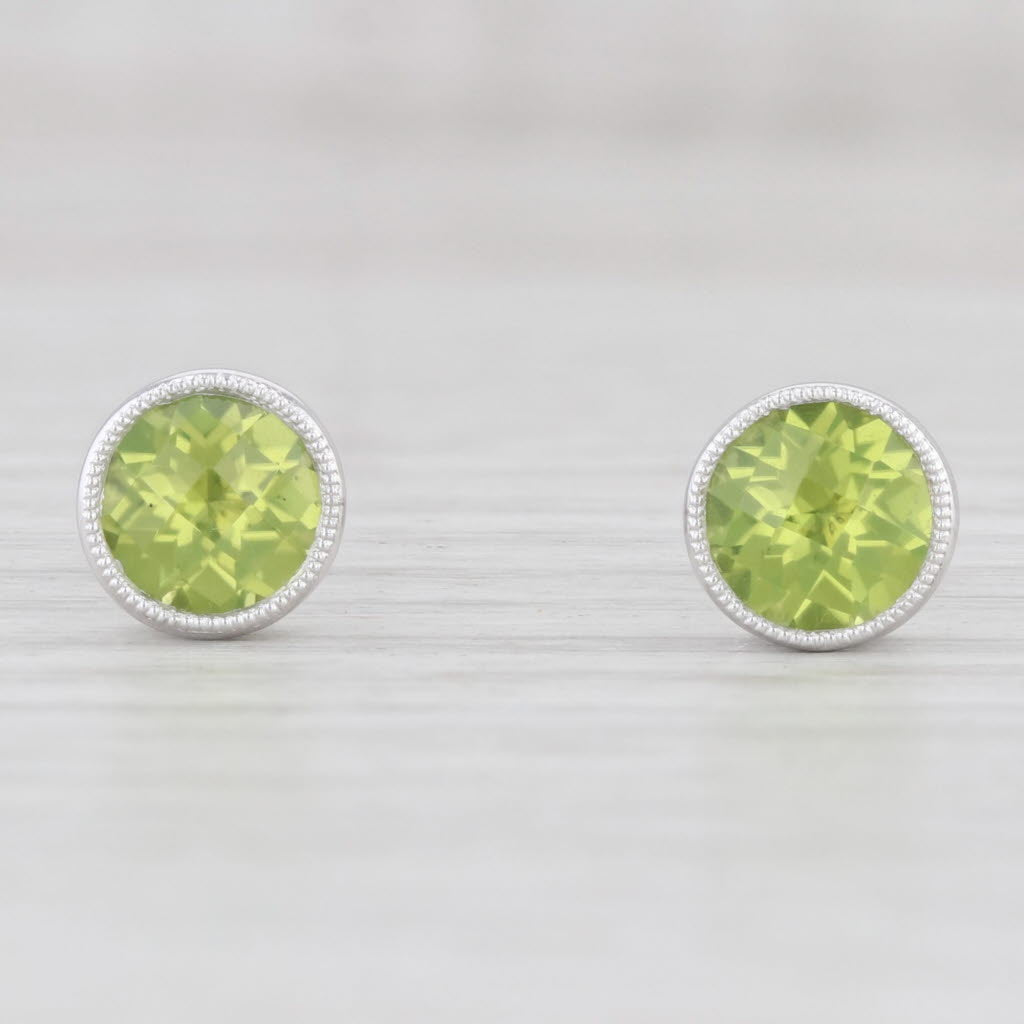 Light Gray New 1.66ctw Peridot Solitaire Stud Earrings 14k White Gold August Birthstone