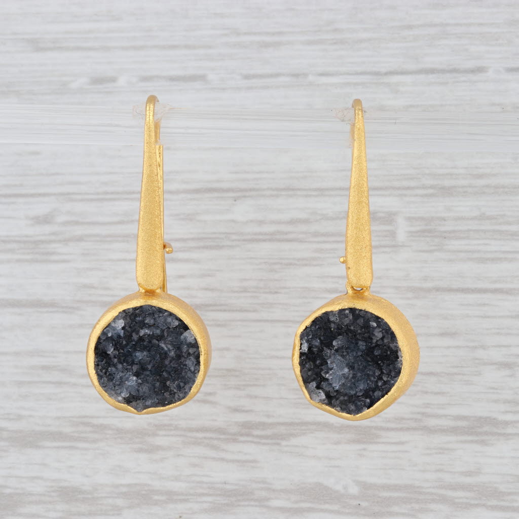 Light Gray New Nina Nguyen Black Druzy Quartz Earrings 22k Gold Vermeil Sterling Silver