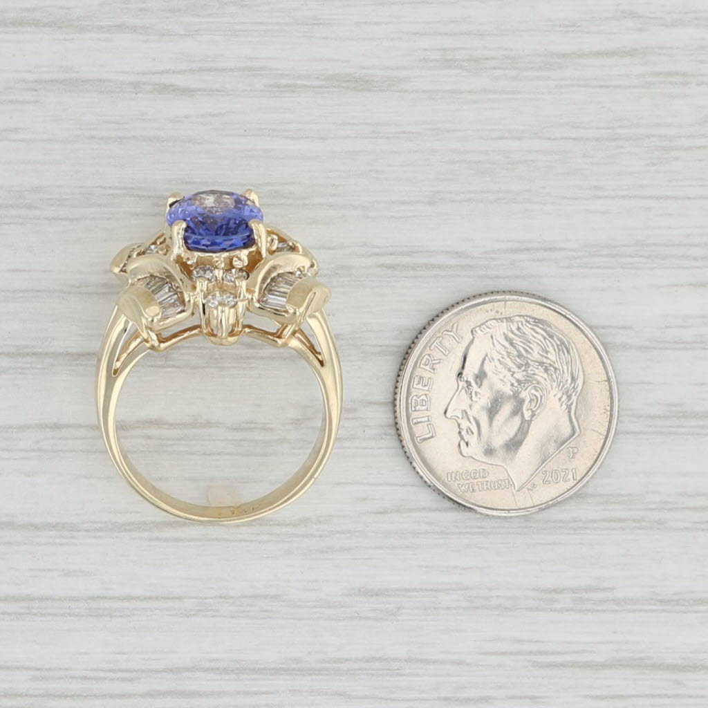 Light Gray 3.11ctw Oval Tanzanite Diamond Ring 14k Yellow Gold Size 5.75 Cocktail